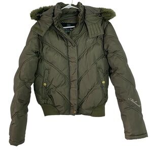 Vintage Y2K Makaveli Puffer Jacket Womens Size Medium Down Hooded Green Puffy